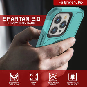 Funda PunkCase para iPhone 16 Pro, [Serie Spartan 2.0], transparente, resistente y duradera, con protector de pantalla incorporado [azul]