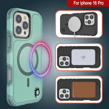 Cargar imagen en el visor de la galería, Funda PunkCase para iPhone 16 Pro, [Serie Spartan 2.0], transparente, resistente y duradera, con protector de pantalla incorporado [verde azulado]
