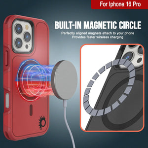 Funda PunkCase para iPhone 16 Pro, [Serie Spartan 2.0], transparente, resistente y duradera, con protector de pantalla incorporado [rojo]