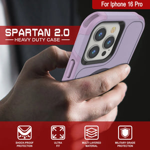 Funda PunkCase para iPhone 16 Pro, [Serie Spartan 2.0], transparente, resistente y duradera, con protector de pantalla incorporado [lila]