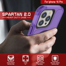 Cargar imagen en el visor de la galería, Funda PunkCase para iPhone 16 Pro, [Serie Spartan 2.0], transparente, resistente y duradera, con protector de pantalla incorporado [púrpura]
