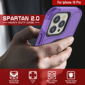 Funda PunkCase para iPhone 16 Pro, [Serie Spartan 2.0], transparente, resistente y duradera, con protector de pantalla incorporado [púrpura]