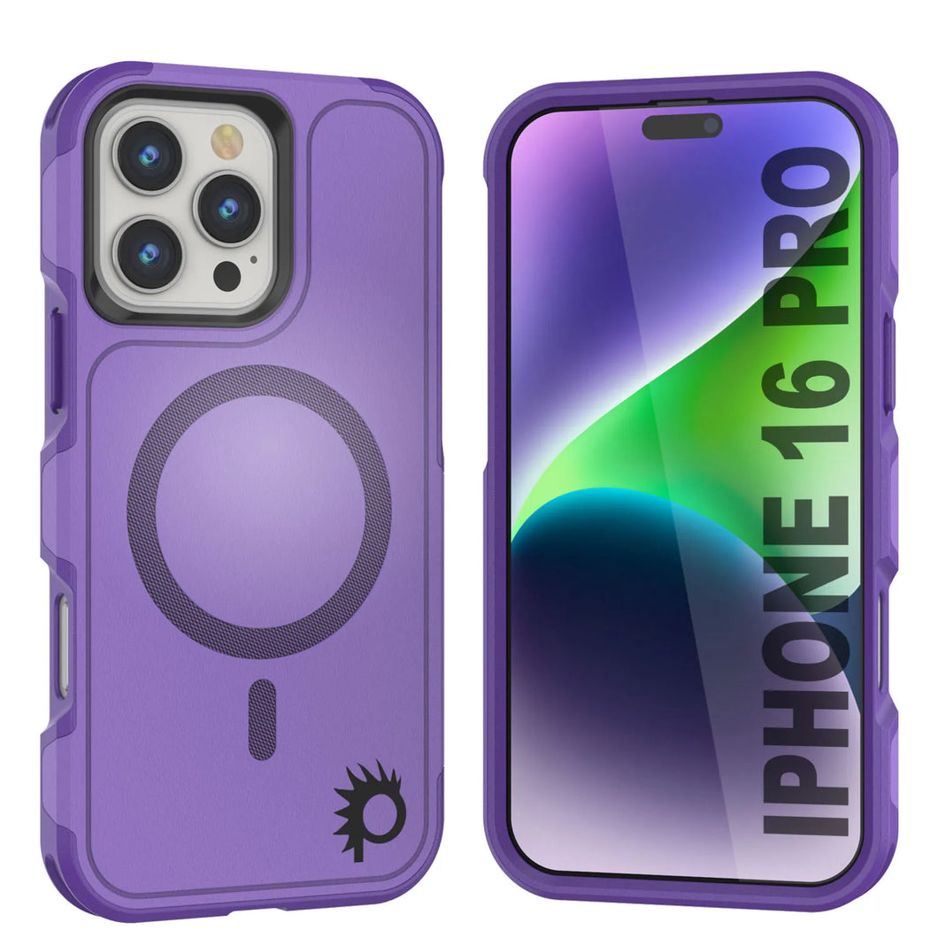Funda PunkCase para iPhone 16 Pro, [Serie Spartan 2.0], transparente, resistente y duradera, con protector de pantalla incorporado [púrpura]