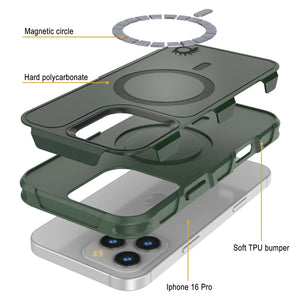Funda PunkCase para iPhone 16 Pro, [Serie Spartan 2.0], transparente, resistente y duradera, con protector de pantalla incorporado [verde oscuro]