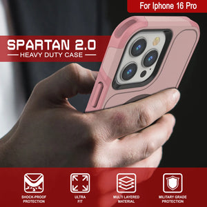 Funda PunkCase para iPhone 16 Pro, [Serie Spartan 2.0], transparente, resistente y duradera, con protector de pantalla incorporado [rosa]