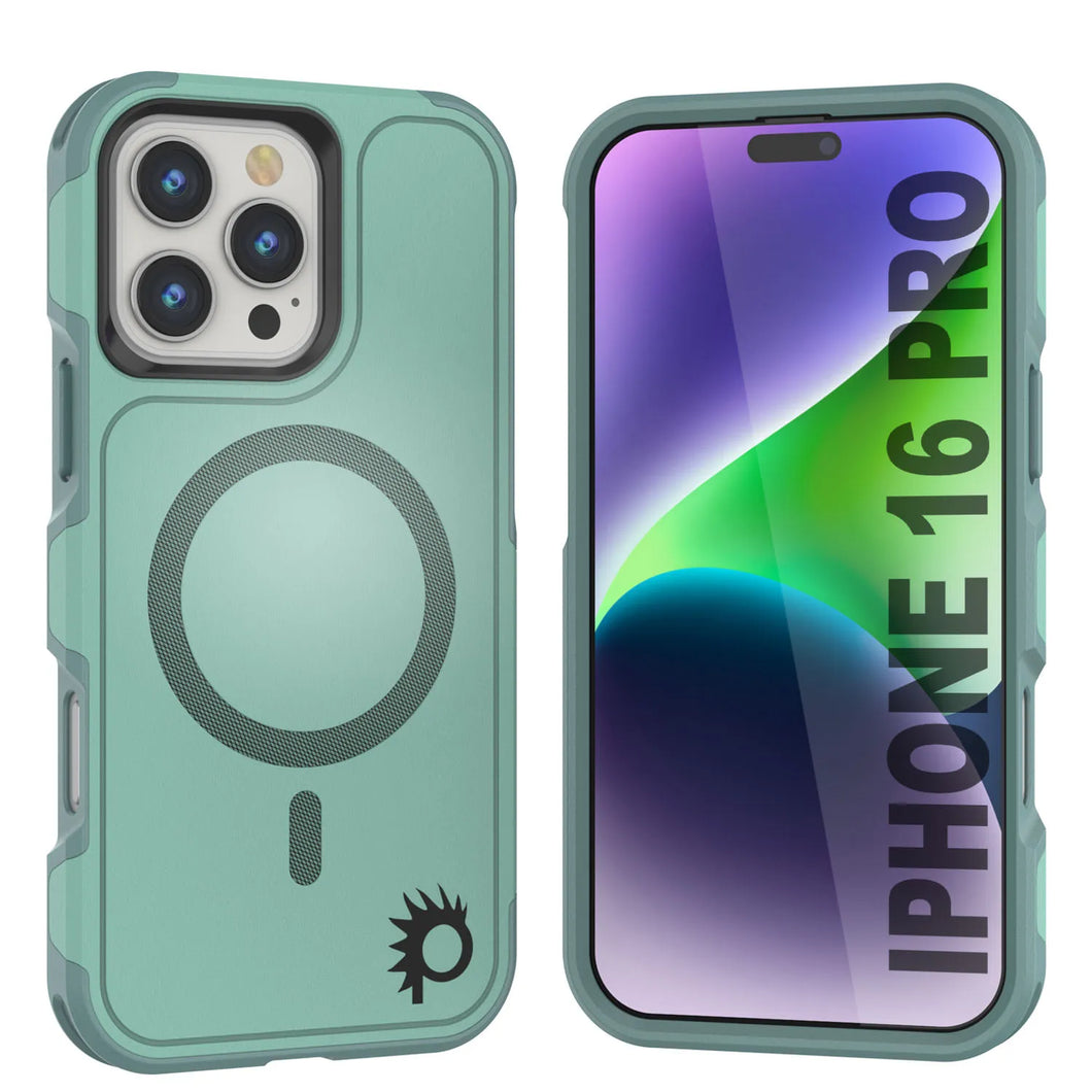 Funda PunkCase para iPhone 16 Pro, [Serie Spartan 2.0], transparente, resistente y duradera, con protector de pantalla incorporado [verde azulado]