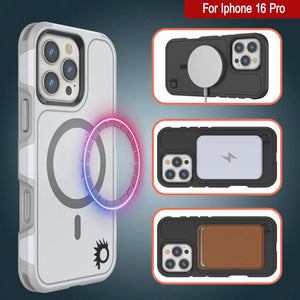 Funda PunkCase para iPhone 16 Pro, [Serie Spartan 2.0], transparente, resistente y duradera, con protector de pantalla incorporado [blanco]