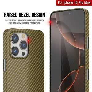 Funda Punkcase de fibra de carbono para iPhone 16 Pro Max [Serie AramidShield], ultradelgada y ligera, de Kevlar [Oro]