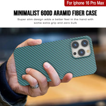 Cargar imagen en el visor de la galería, Funda Punkcase de fibra de carbono para iPhone 16 Pro Max [Serie AramidShield], ultradelgada y ligera, de Kevlar [verde azulado]
