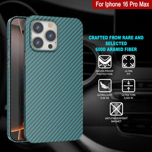 Funda Punkcase de fibra de carbono para iPhone 16 Pro Max [Serie AramidShield], ultradelgada y ligera, de Kevlar [verde azulado]