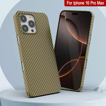 Cargar imagen en el visor de la galería, Funda Punkcase de fibra de carbono para iPhone 16 Pro Max [Serie AramidShield], ultradelgada y ligera, de Kevlar [Oro]
