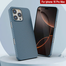Cargar imagen en el visor de la galería, Funda Punkcase de fibra de carbono para iPhone 16 Pro Max [Serie AramidShield], ultradelgada y ligera, de Kevlar [azul]
