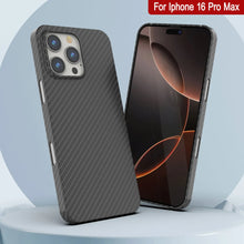 Cargar imagen en el visor de la galería, Funda Punkcase de fibra de carbono para iPhone 16 Pro Max [Serie AramidShield], ultradelgada y ligera, de Kevlar [negra]
