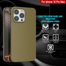 Cargar imagen en el visor de la galería, Funda Punkcase de fibra de carbono para iPhone 16 Pro Max [Serie AramidShield], ultradelgada y ligera, de Kevlar [Oro]
