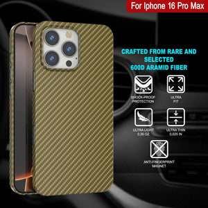 Funda Punkcase de fibra de carbono para iPhone 16 Pro Max [Serie AramidShield], ultradelgada y ligera, de Kevlar [Oro]