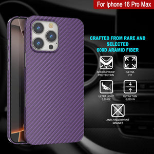 Funda Punkcase de fibra de carbono para iPhone 16 Pro Max [Serie AramidShield], ultradelgada y ligera, de Kevlar [morada]