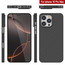 Cargar imagen en el visor de la galería, Funda Punkcase de fibra de carbono para iPhone 16 Pro Max [Serie AramidShield], ultradelgada y ligera, de Kevlar [negra]
