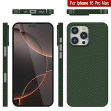 Load image into Gallery viewer, Funda Punkcase de fibra de carbono para iPhone 16 Pro Max [Serie AramidShield] Kevlar ultradelgada y ligera [Verde]
