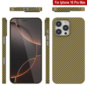 Funda Punkcase de fibra de carbono para iPhone 16 Pro Max [Serie AramidShield], ultradelgada y ligera, de Kevlar [Oro]