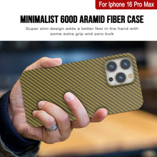 Cargar imagen en el visor de la galería, Funda Punkcase de fibra de carbono para iPhone 16 Pro Max [Serie AramidShield], ultradelgada y ligera, de Kevlar [Oro]
