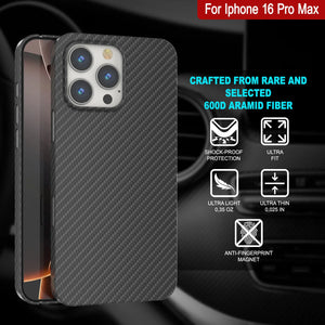 Funda Punkcase de fibra de carbono para iPhone 16 Pro Max [Serie AramidShield], ultradelgada y ligera, de Kevlar [negra]