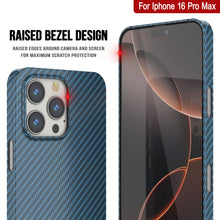 Cargar imagen en el visor de la galería, Funda Punkcase de fibra de carbono para iPhone 16 Pro Max [Serie AramidShield], ultradelgada y ligera, de Kevlar [azul]

