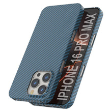 Cargar imagen en el visor de la galería, Funda Punkcase de fibra de carbono para iPhone 16 Pro Max [Serie AramidShield], ultradelgada y ligera, de Kevlar [azul]
