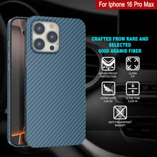 Cargar imagen en el visor de la galería, Funda Punkcase de fibra de carbono para iPhone 16 Pro Max [Serie AramidShield], ultradelgada y ligera, de Kevlar [azul]
