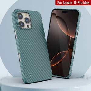 Funda Punkcase de fibra de carbono para iPhone 16 Pro Max [Serie AramidShield], ultradelgada y ligera, de Kevlar [verde azulado]