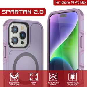 Funda PunkCase para iPhone 16 Pro Max, [Serie Spartan 2.0], transparente, resistente y duradera, con protector de pantalla incorporado [lila]
