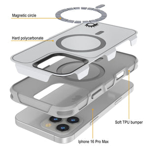 Funda PunkCase para iPhone 16 Pro Max, [Serie Spartan 2.0], transparente, resistente y duradera, con protector de pantalla incorporado [blanco]