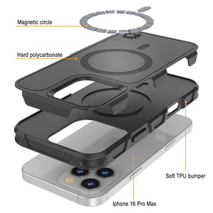 Funda PunkCase para iPhone 16 Pro Max, [Serie Spartan 2.0], transparente, resistente y duradera, con protector de pantalla incorporado [negro]