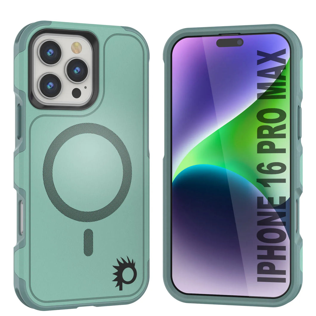 Funda PunkCase para iPhone 16 Pro Max, [Serie Spartan 2.0], transparente, resistente y duradera, con protector de pantalla incorporado [verde azulado]