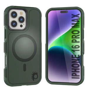 Funda PunkCase para iPhone 16 Pro Max, [Serie Spartan 2.0], transparente, resistente y duradera, con protector de pantalla incorporado [verde oscuro]