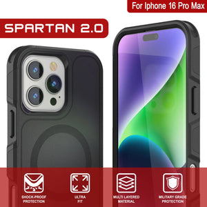 Funda PunkCase para iPhone 16 Pro Max, [Serie Spartan 2.0], transparente, resistente y duradera, con protector de pantalla incorporado [negro]