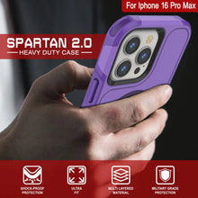Cargar imagen en el visor de la galería, Funda PunkCase para iPhone 16 Pro Max, [Serie Spartan 2.0], transparente, resistente y duradera, con protector de pantalla incorporado [morado]
