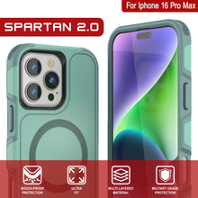 Cargar imagen en el visor de la galería, Funda PunkCase para iPhone 16 Pro Max, [Serie Spartan 2.0], transparente, resistente y duradera, con protector de pantalla incorporado [verde azulado]
