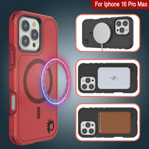 Funda PunkCase para iPhone 16 Pro Max, [Serie Spartan 2.0], transparente, resistente y duradera, con protector de pantalla incorporado [rojo]