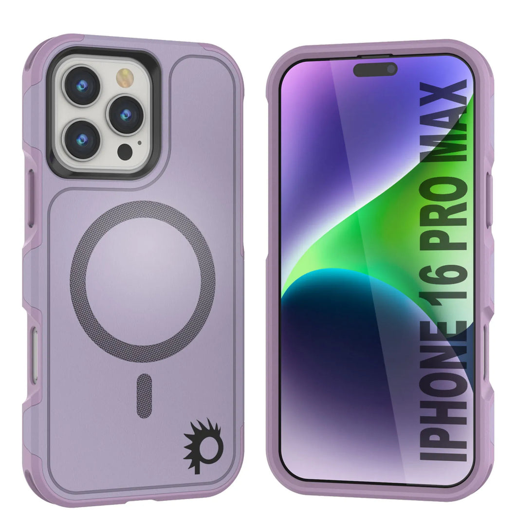Funda PunkCase para iPhone 16 Pro Max, [Serie Spartan 2.0], transparente, resistente y duradera, con protector de pantalla incorporado [lila]