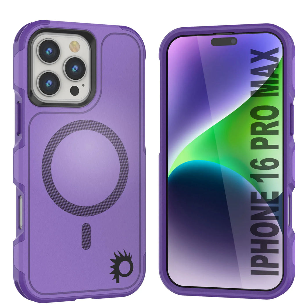 Funda PunkCase para iPhone 16 Pro Max, [Serie Spartan 2.0], transparente, resistente y duradera, con protector de pantalla incorporado [morado]