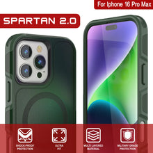 Cargar imagen en el visor de la galería, Funda PunkCase para iPhone 16 Pro Max, [Serie Spartan 2.0], transparente, resistente y duradera, con protector de pantalla incorporado [verde oscuro]
