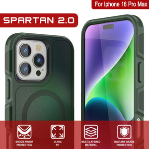 Funda PunkCase para iPhone 16 Pro Max, [Serie Spartan 2.0], transparente, resistente y duradera, con protector de pantalla incorporado [verde oscuro]