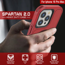 Cargar imagen en el visor de la galería, Funda PunkCase para iPhone 16 Pro Max, [Serie Spartan 2.0], transparente, resistente y duradera, con protector de pantalla incorporado [rojo]
