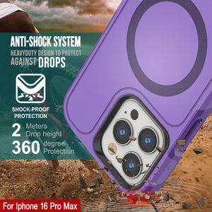 Funda PunkCase para iPhone 16 Pro Max, [Serie Spartan 2.0], transparente, resistente y duradera, con protector de pantalla incorporado [morado]
