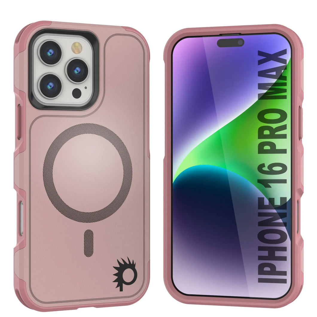 Funda PunkCase para iPhone 16 Pro Max, [Serie Spartan 2.0], transparente, resistente y duradera, con protector de pantalla incorporado [rosa]