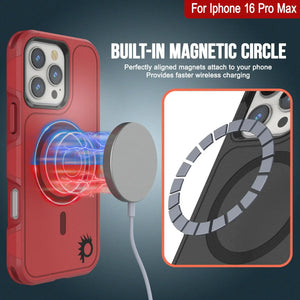 Funda PunkCase para iPhone 16 Pro Max, [Serie Spartan 2.0], transparente, resistente y duradera, con protector de pantalla incorporado [rojo]