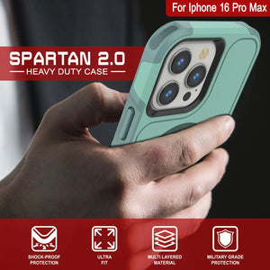 Funda PunkCase para iPhone 16 Pro Max, [Serie Spartan 2.0], transparente, resistente y duradera, con protector de pantalla incorporado [verde azulado]