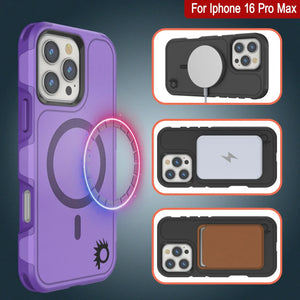 Funda PunkCase para iPhone 16 Pro Max, [Serie Spartan 2.0], transparente, resistente y duradera, con protector de pantalla incorporado [morado]