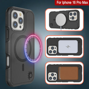 Funda PunkCase para iPhone 16 Pro Max, [Serie Spartan 2.0], transparente, resistente y duradera, con protector de pantalla incorporado [negro]