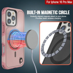 Funda PunkCase para iPhone 16 Pro Max, [Serie Spartan 2.0], transparente, resistente y duradera, con protector de pantalla incorporado [rosa]